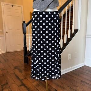 vintage bcbgmaxazria y2k black white polka dot sheer midi skirt stretchy xs